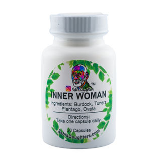 Image of Sebi's Daughters Inner Woman 30 day supply of capsules in a white bottle with easy to open and close cap.