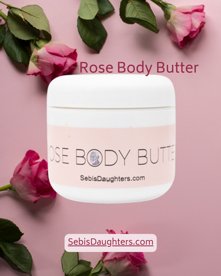 Image of Alkaline Vegan Rose Body Butter By Sebi's Daughters against a pink rose background.