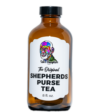 "Shepherd's Purse Tea by Sebi's Daughters, made with 100% shepherd's purse, spring water, and vegetable glycerin, promoting natural wellness."