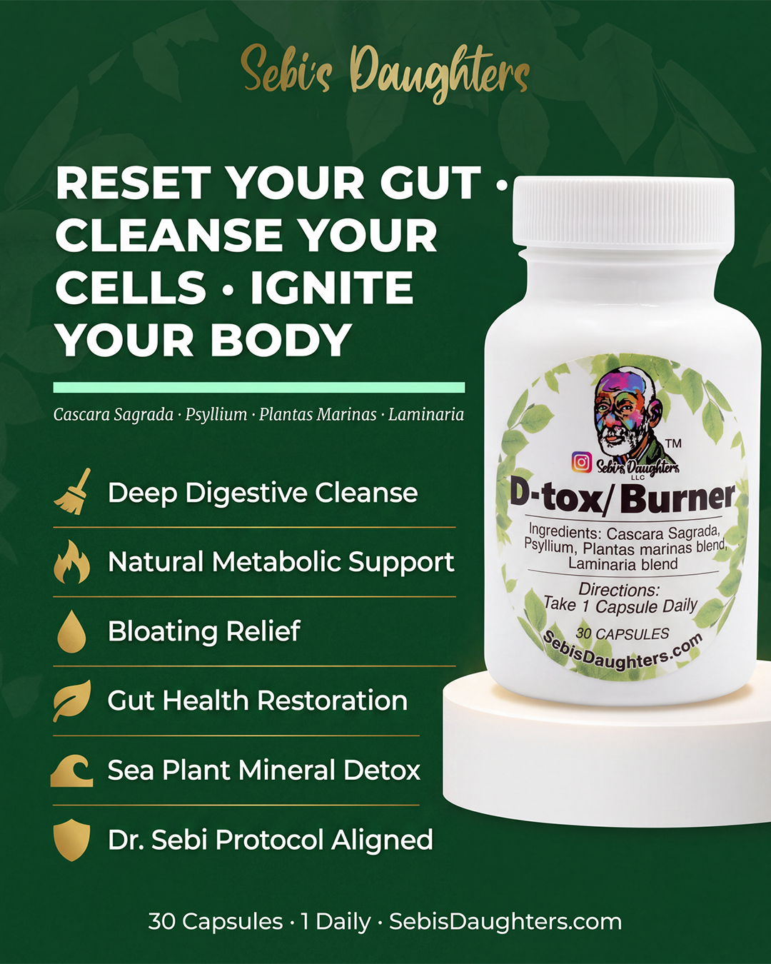DTOX Burner Supplement – Natural Digestive Cleanse Capsules | Herbal Detox Aligned with Dr. Sebi's Protocol