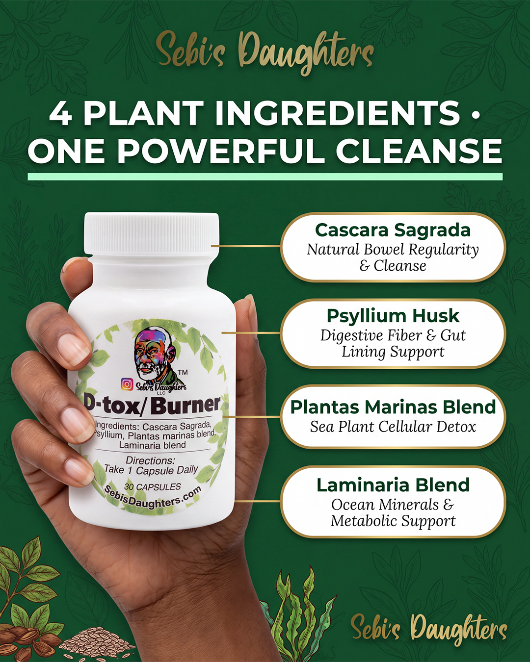 DTOX Burner Supplement – Natural Digestive Cleanse Capsules | Herbal Detox Aligned with Dr. Sebi's Protocol
