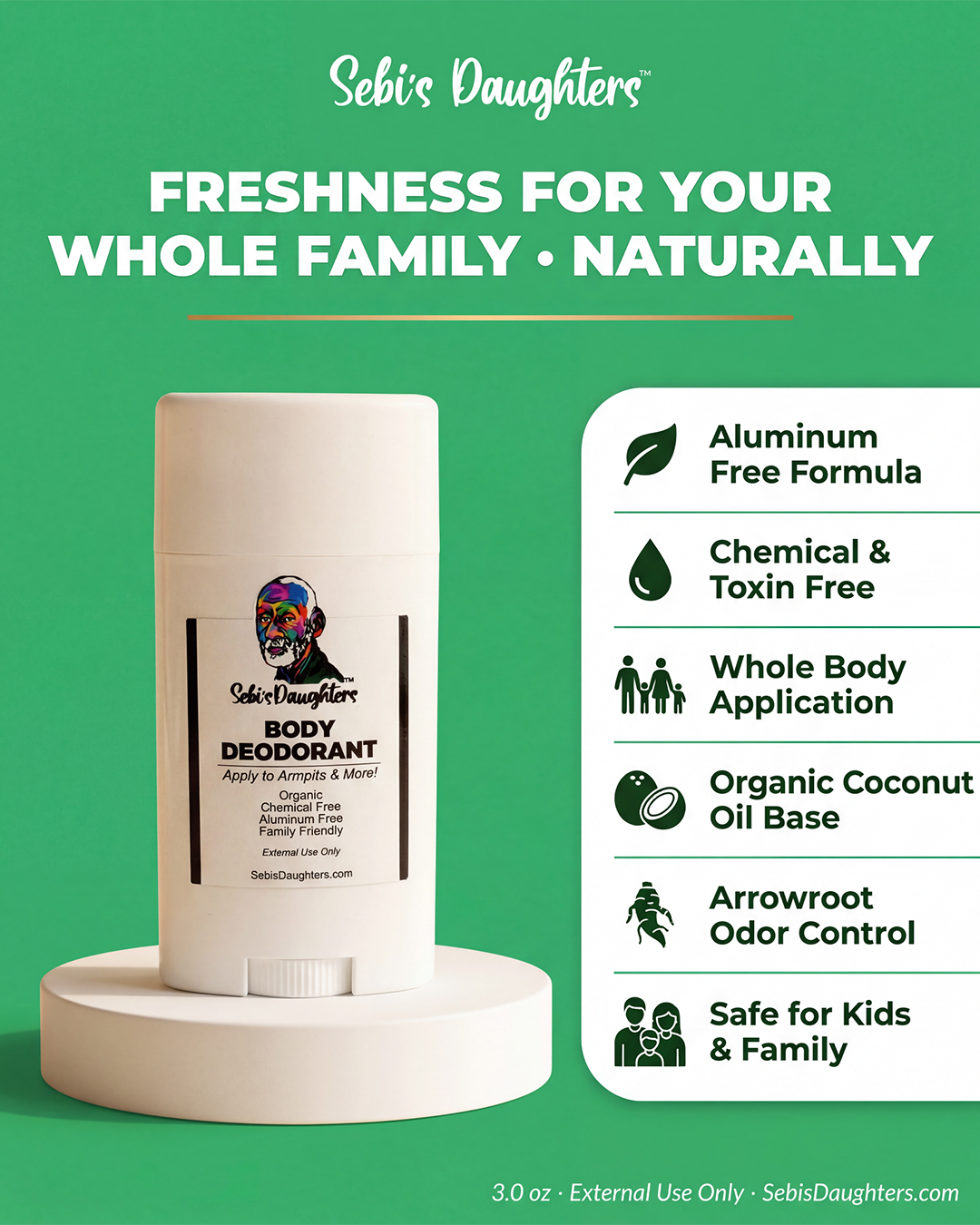 Alkaline Body Deodorant – Coconut & Arrowroot Formula | 3.0 oz