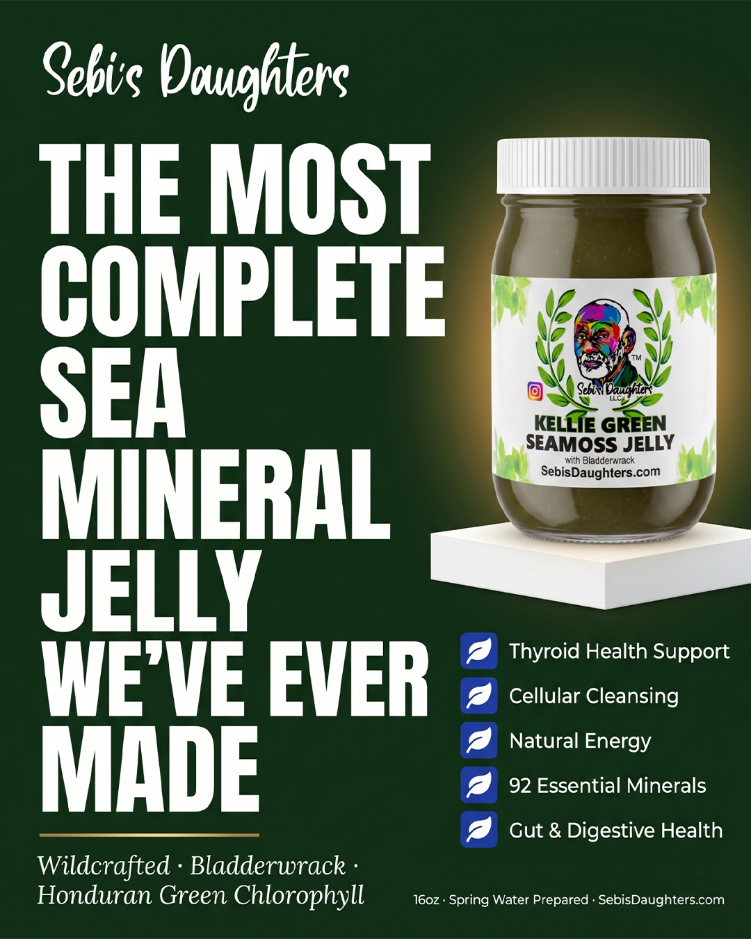 Kellie Green – Organic Seamoss Jelly with Bladderwrack – 16oz | The Most Complete Sea Mineral Jelly We've Ever Made