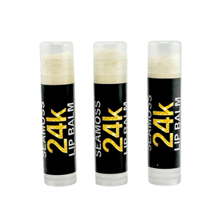 Three-pack of 24K Lip Balms by Sebi's Daughters with organic seamoss, cocoa butter, and shea butter for soft hydrated lips