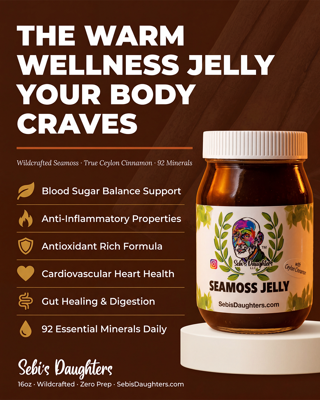 Organic Seamoss Jelly with Ceylon Cinnamon - 16oz