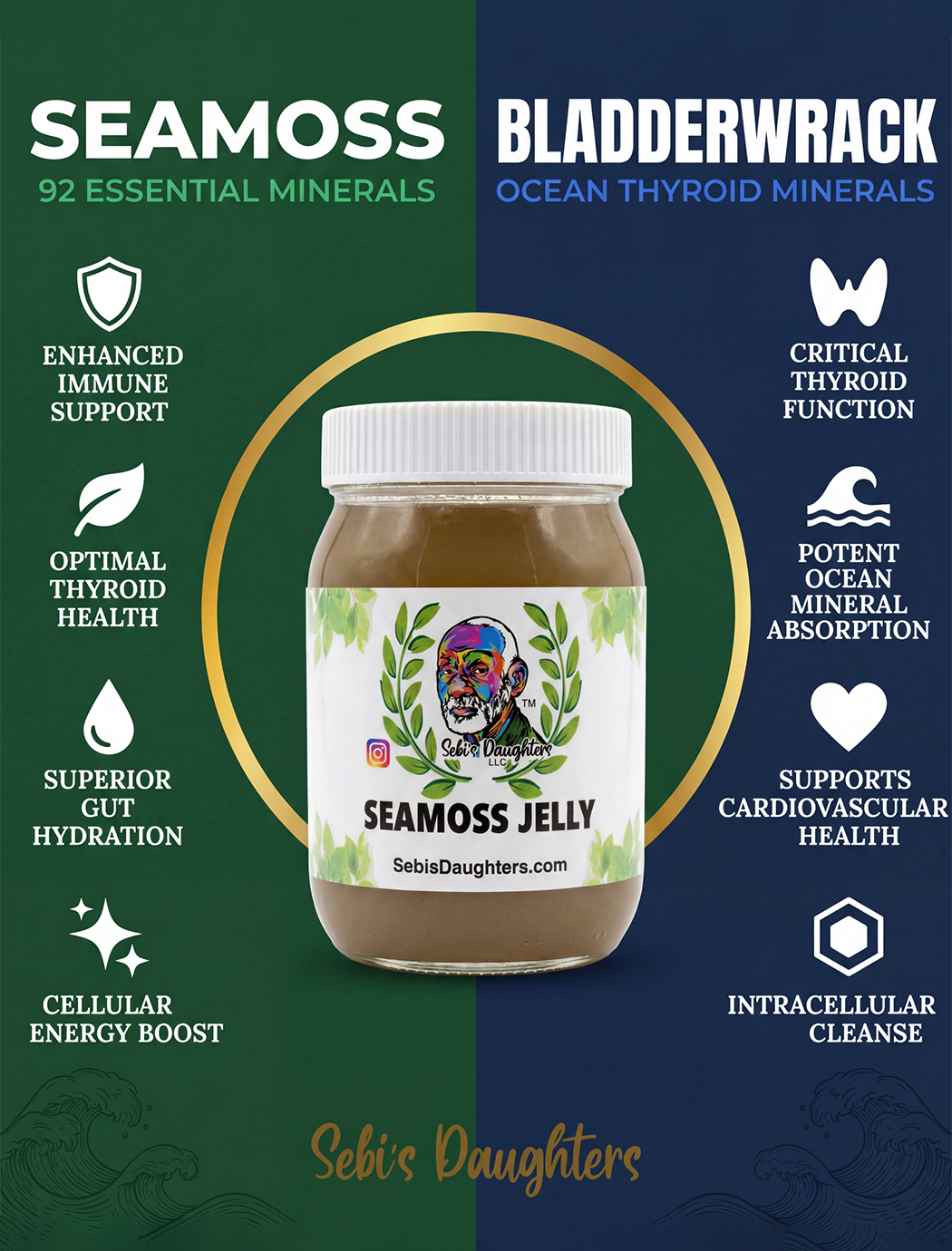 Organic Seamoss with Bladderwrack Jelly – 16oz | 92 Minerals for Thyroid, Gut & Total Cellular Wellness