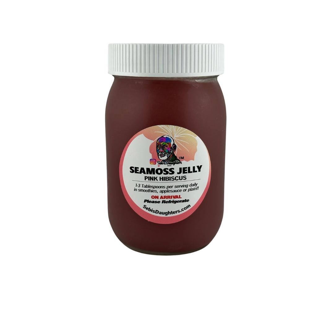 Image of Pink Hibiscus Seamoss Jelly by Sebis Daughters LLC in Canister with label.