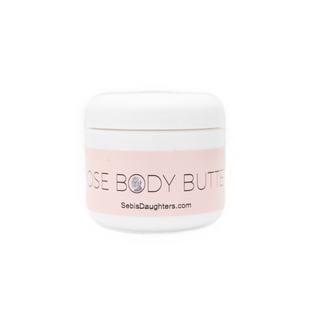 White jar of Sebi's Daughters Rose body butter in it's baby pink and rose Sebi's Daughters label.