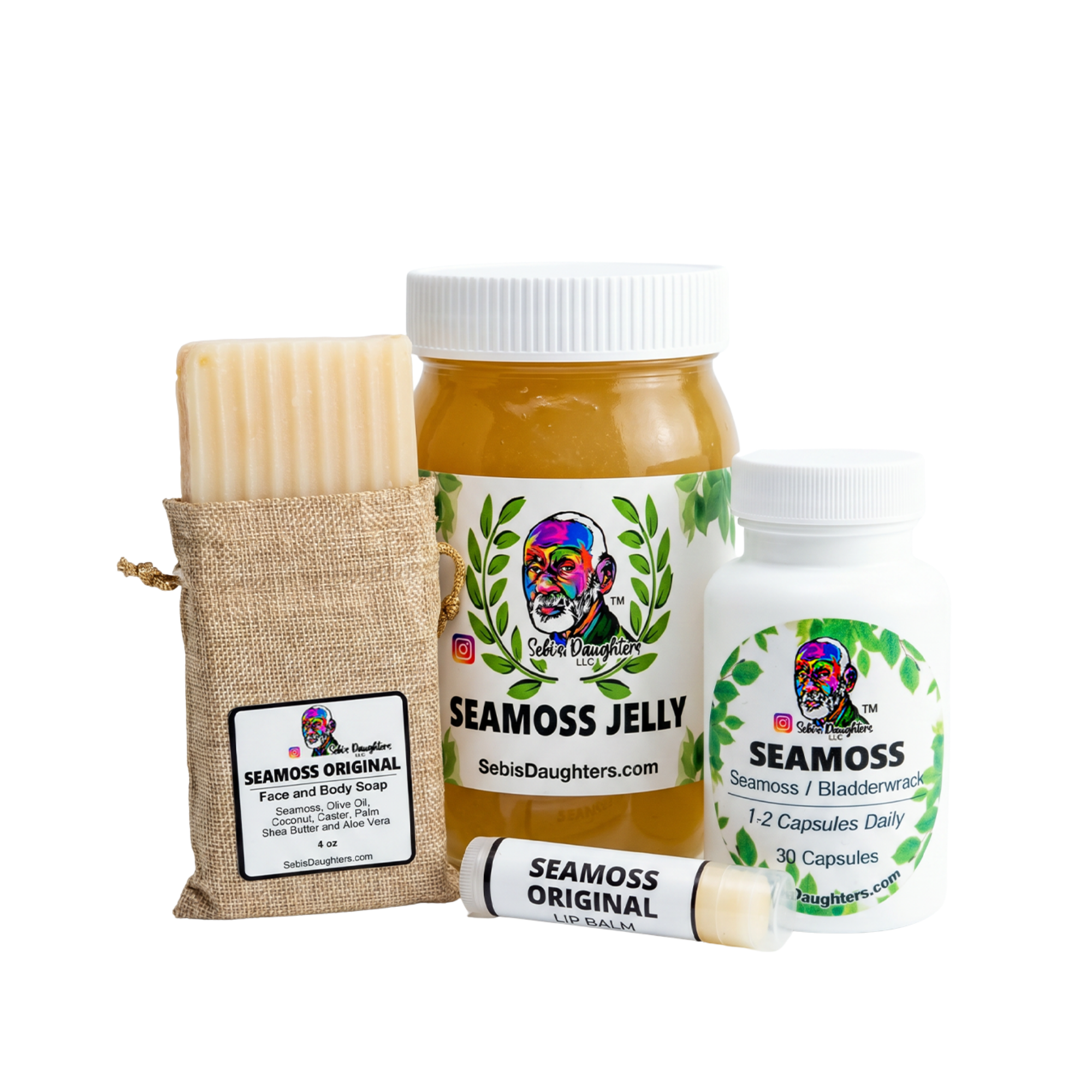 Sebi's Daughters Seamoss jelly jar, capsules, and soap Bundle