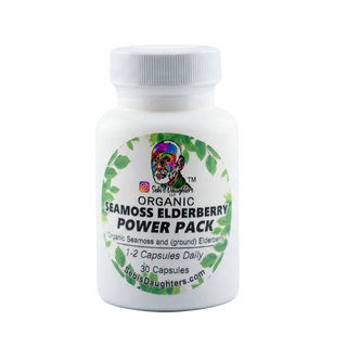 organic seamoss elderberry capsules

30-count bottle of Sebi's Daughters Seamoss and Elderberry Capsules, featuring organic seamoss and elderberry for daily wellness support in a vegetable cellulose capsule