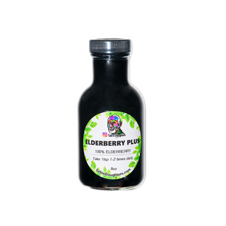 Image of Sebis Daughters 8oz Elderberry Plus Bottle with a screw top.